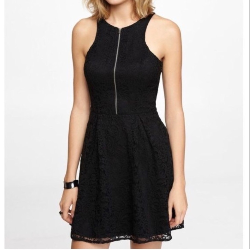 EXPRESS Black Sleeveless Lace-Overlay Flare Dress
